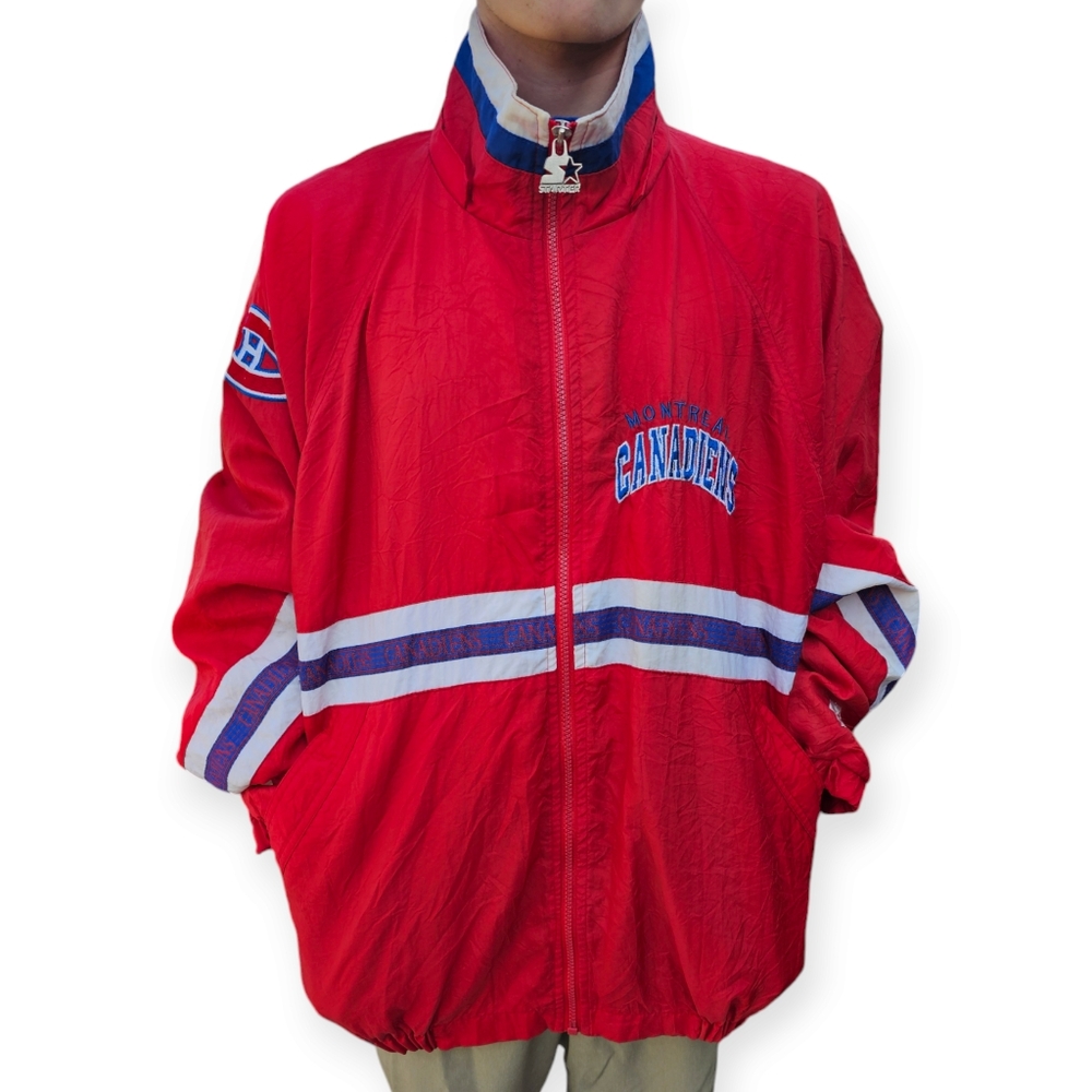 STARTER Red Montreal Canadiens Windbreaker with Blue & White Stripes
